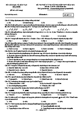 Đề thi thử Tốt nghiệp THPT môn Sinh học - Mã đề 211 - Năm học 2020-2021 - Sở giáo dục và đào tạo Bắc Ninh (Có đáp án)